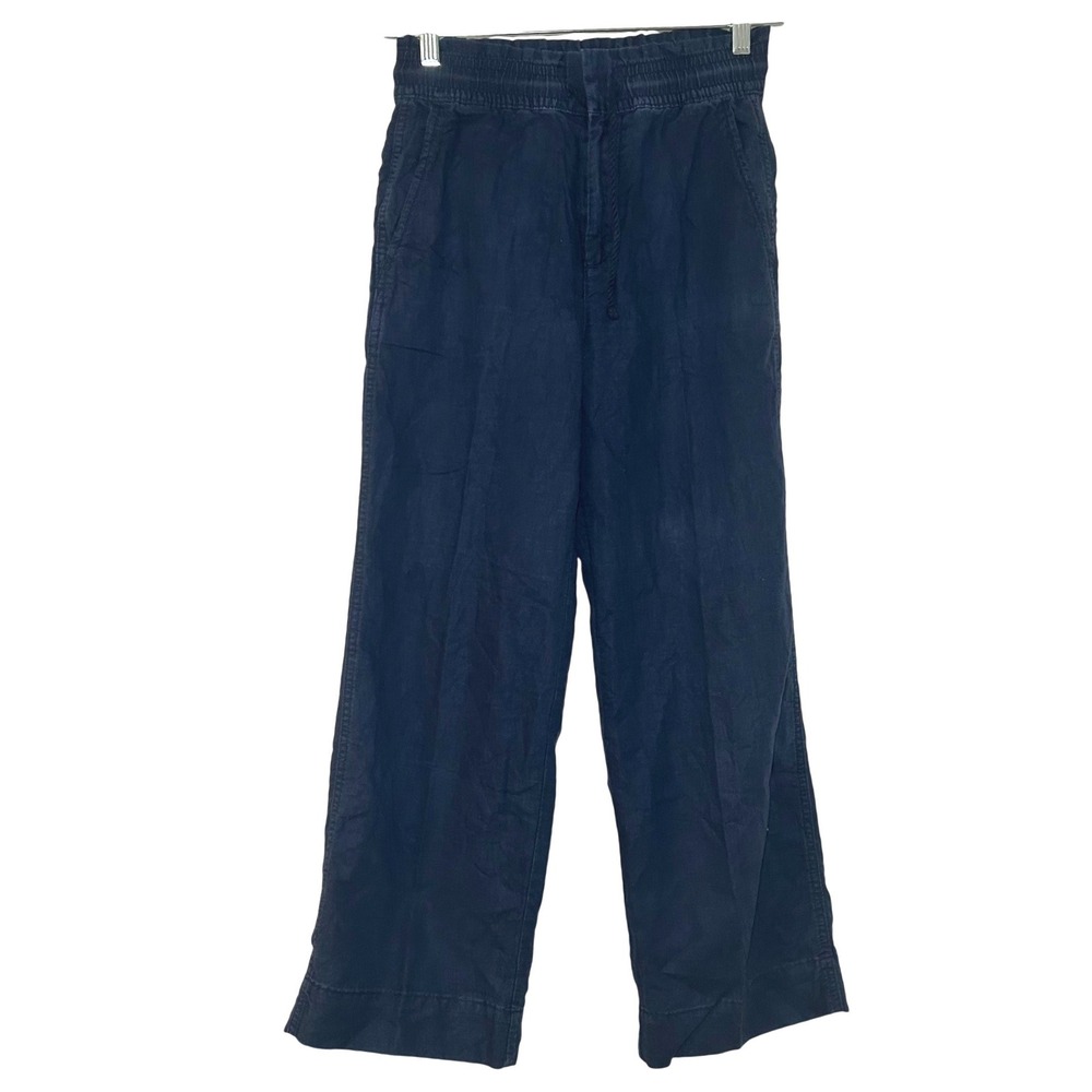 Gap Navy Blue Linen Blend Wide Leg Smocked Waist Drawstring Pants Womens Size 0